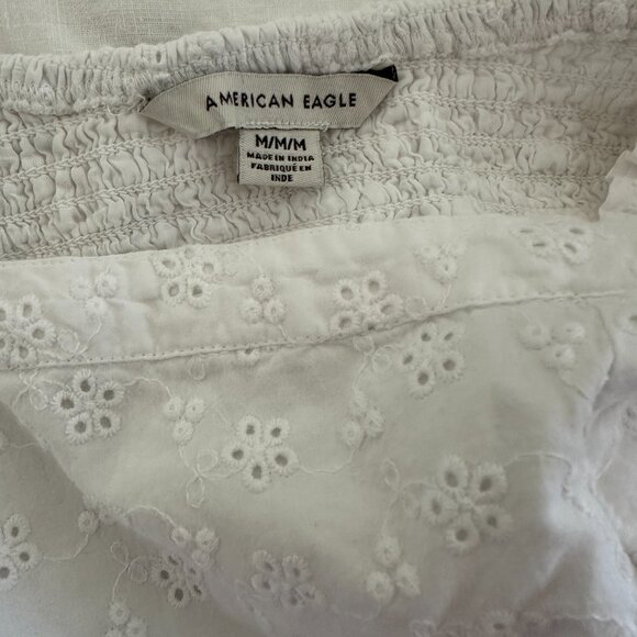 AE Puff Sleeve Eyelet Mini Dress in White (M) - Picture 5 of 5